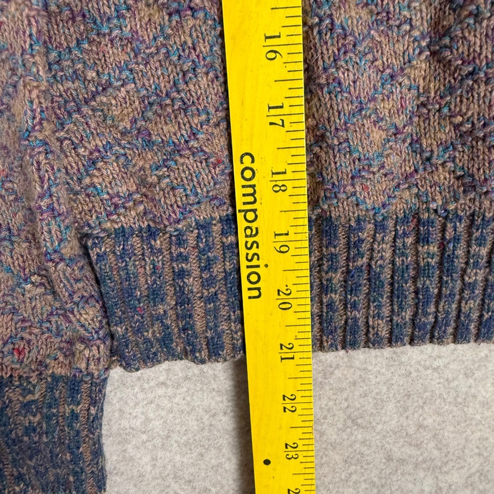 Vintage USA Marled Diamond Knit Sweater Knits Crewneck M 20x21 Brown Multi Retro - Picture 9 of 10